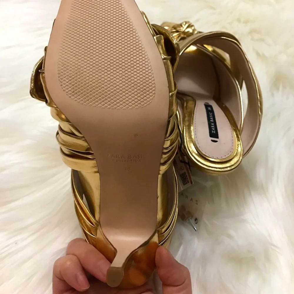 NWT: Zara Gold Knotted Mule Heels 36 - Picture 3 of 5